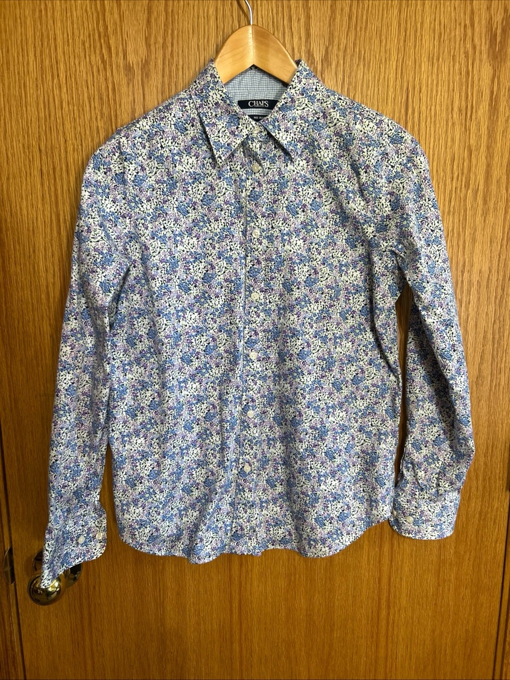 Chaps Blouse Shirt Top Floral No Iron Button Bloomcore Mature Blue Fairycore S/P - Picture 2 of 9